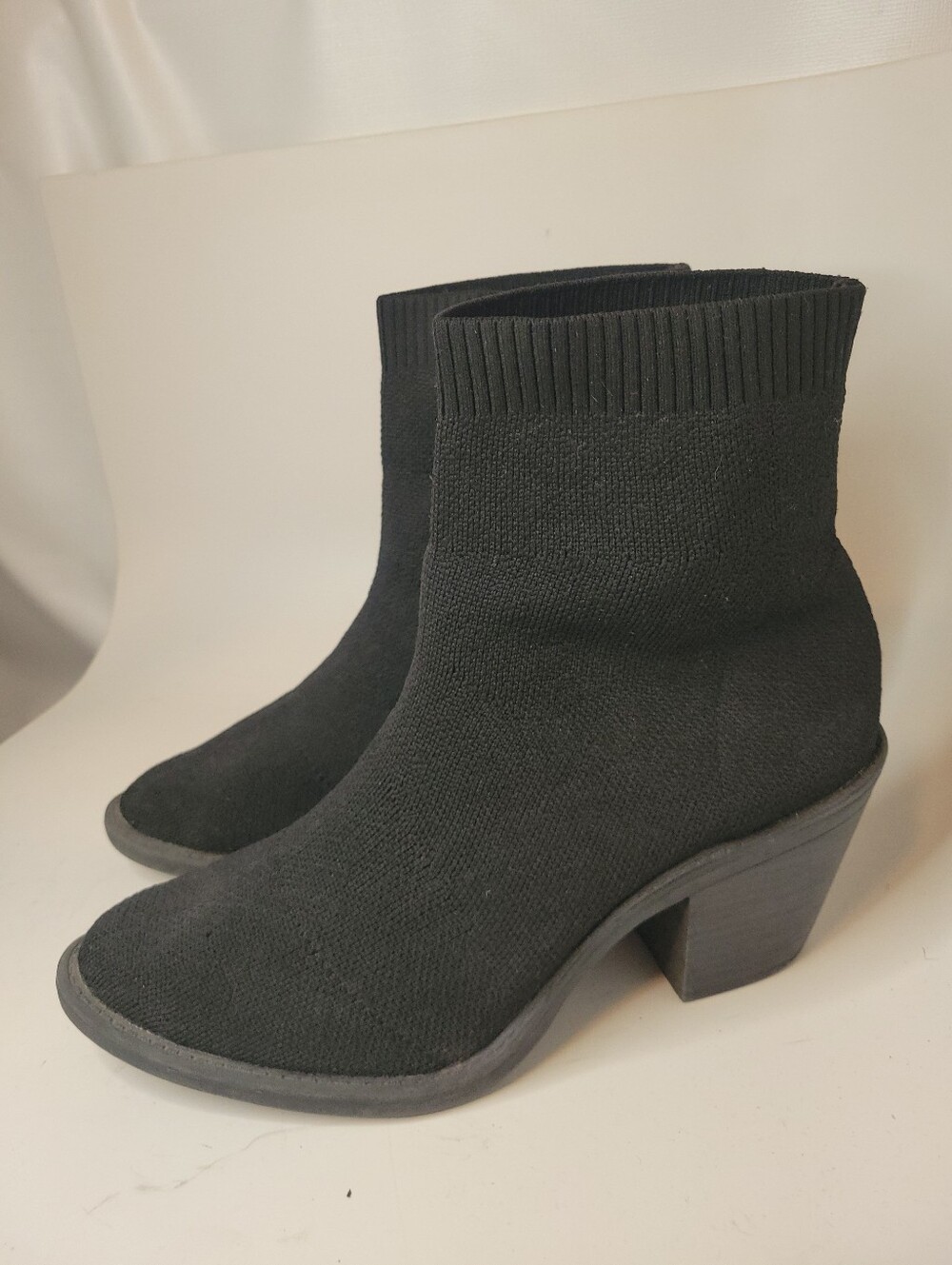 Black Knit Sock Booties with Block Heel
